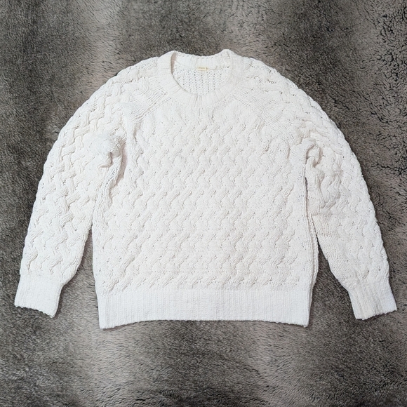 Oysho Cable Knit Basket Weave Chenille Sweater Cream Women's Medium - Picture 1 of 5